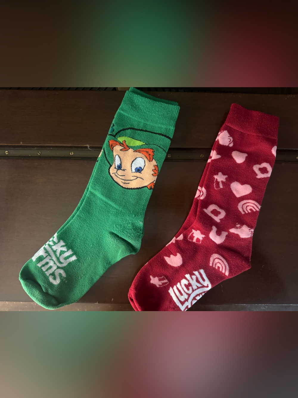 Green & Red Lucky Character Crew Socks - Men's St. Patrick's Fun Socks